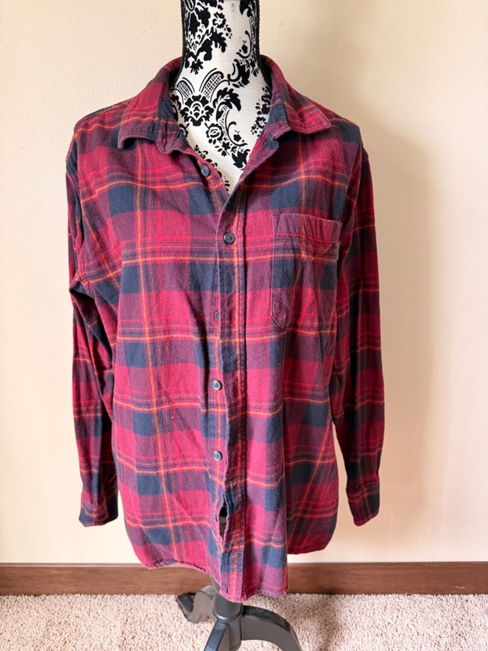 Eddie Bauer Red and Black Plaid Flannel Shirt